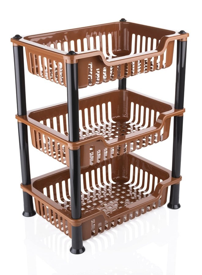 NEWON 3 Layer Multi-Purpose Kitchen Storage Rack and Fruits/Vegetables Rack, Office Rack, Clothe Rack, Bathroom Rack (3 Layer, Brown)(Plastic) - Image 2